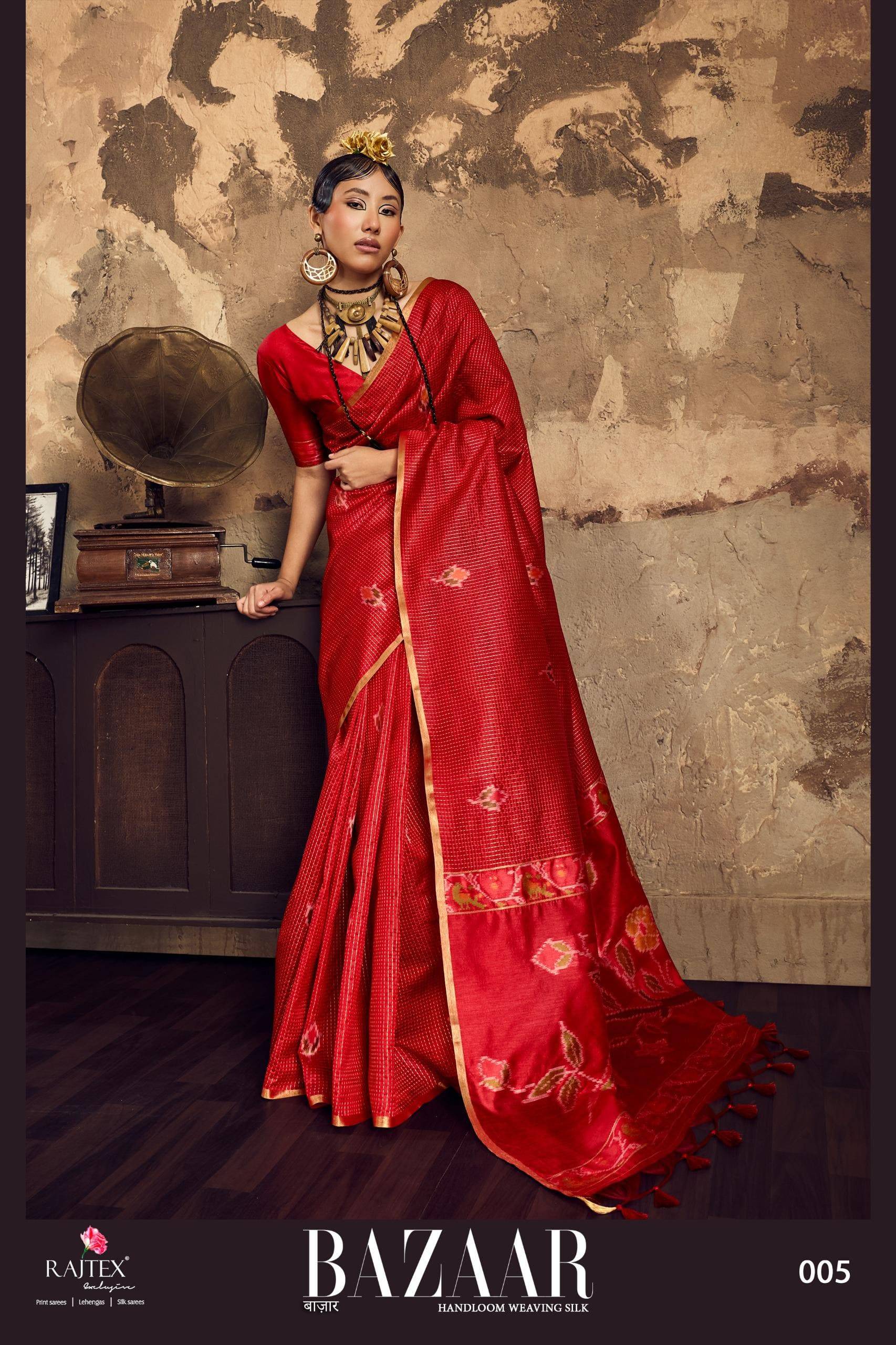 BAZAAR BY RAJ TEX 001 to 006 Series Indian Traditional Wear Collection Beautiful Stylish Fancy Colorful Party Wear & Occasional Wear Satin Crepe Sarees At Wholesale Price